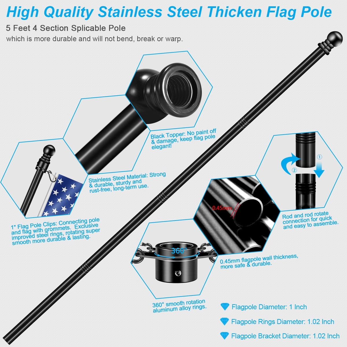 Reeron 2-position bracket enables 45 or 90 degree flag display