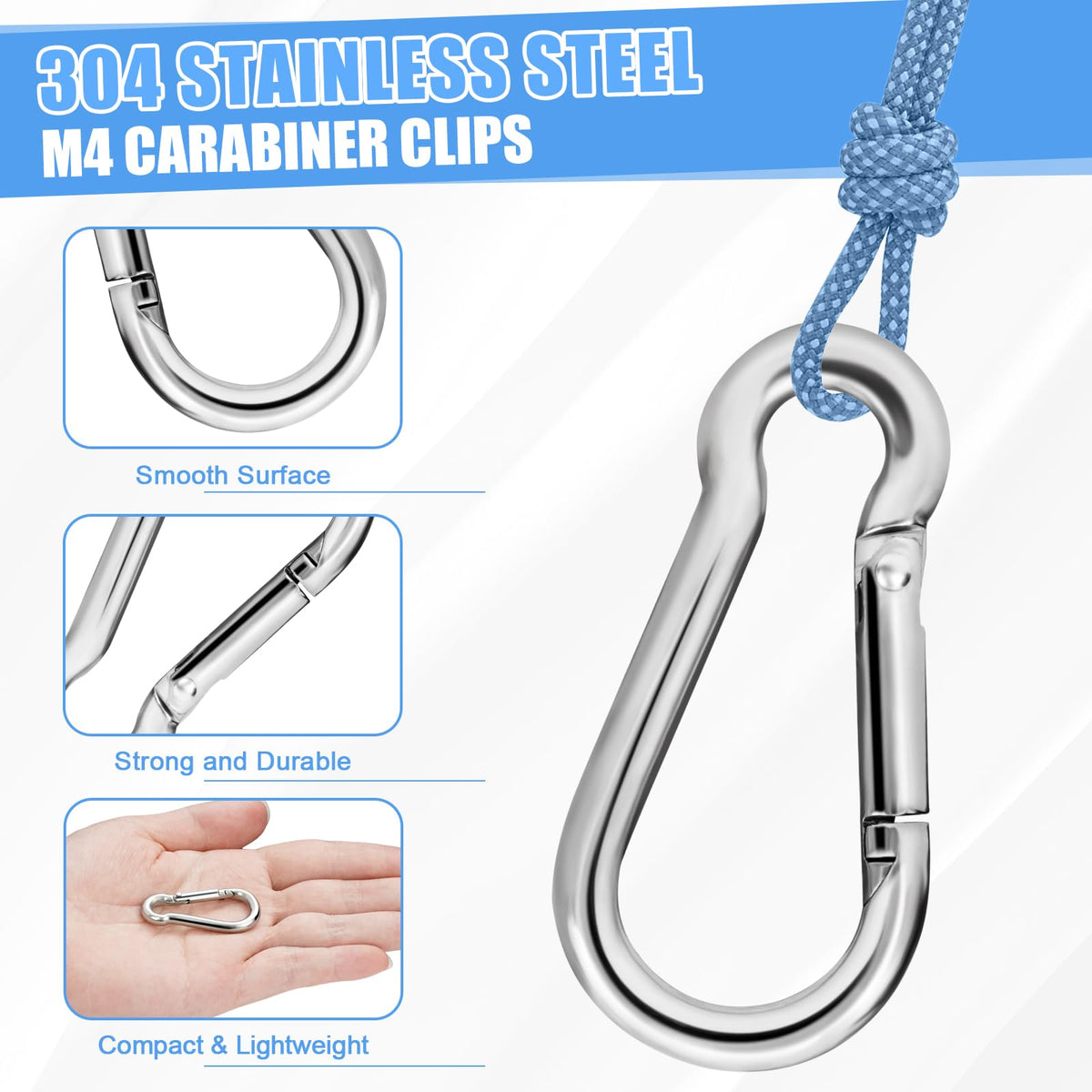 REERON 304 stainless steel carabiner close-up showing smooth surface