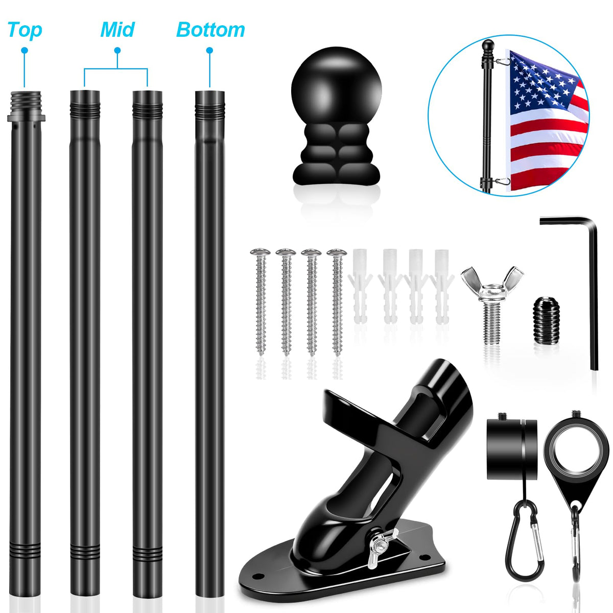 Reeron 4-section flag pole demonstrates quick tool-free height adjustment