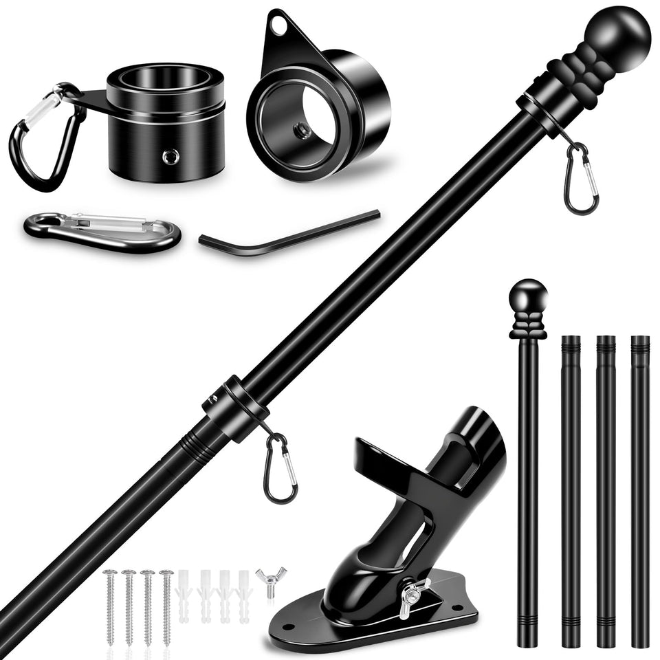 Reeron 5ft flag pole kit in black, durable stainless steel for outdoor display