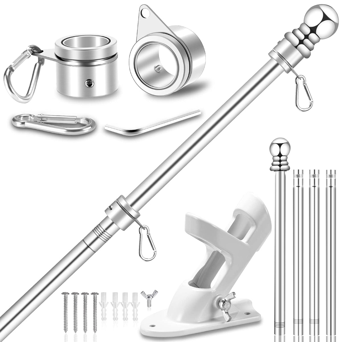 REERON 5 ft flag pole kit outdoors, durable stainless steel for long-lasting display.