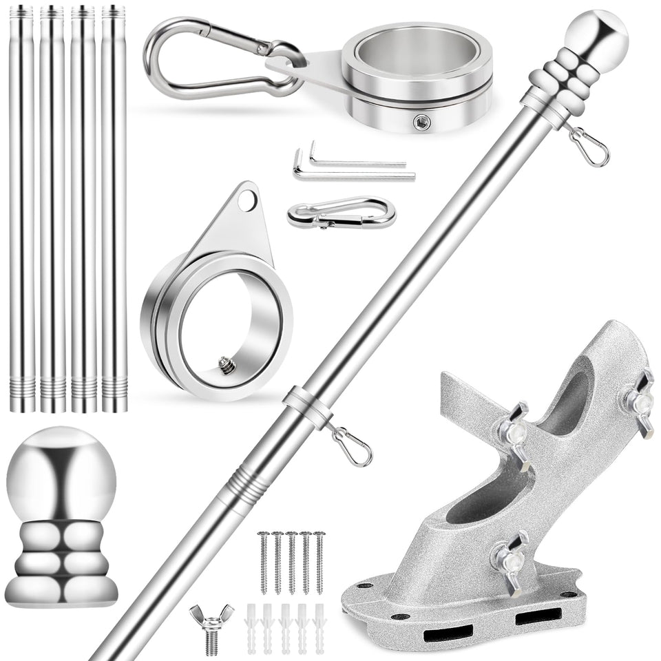 REERON 5ft stainless flagpole kit ready for durable porch display.