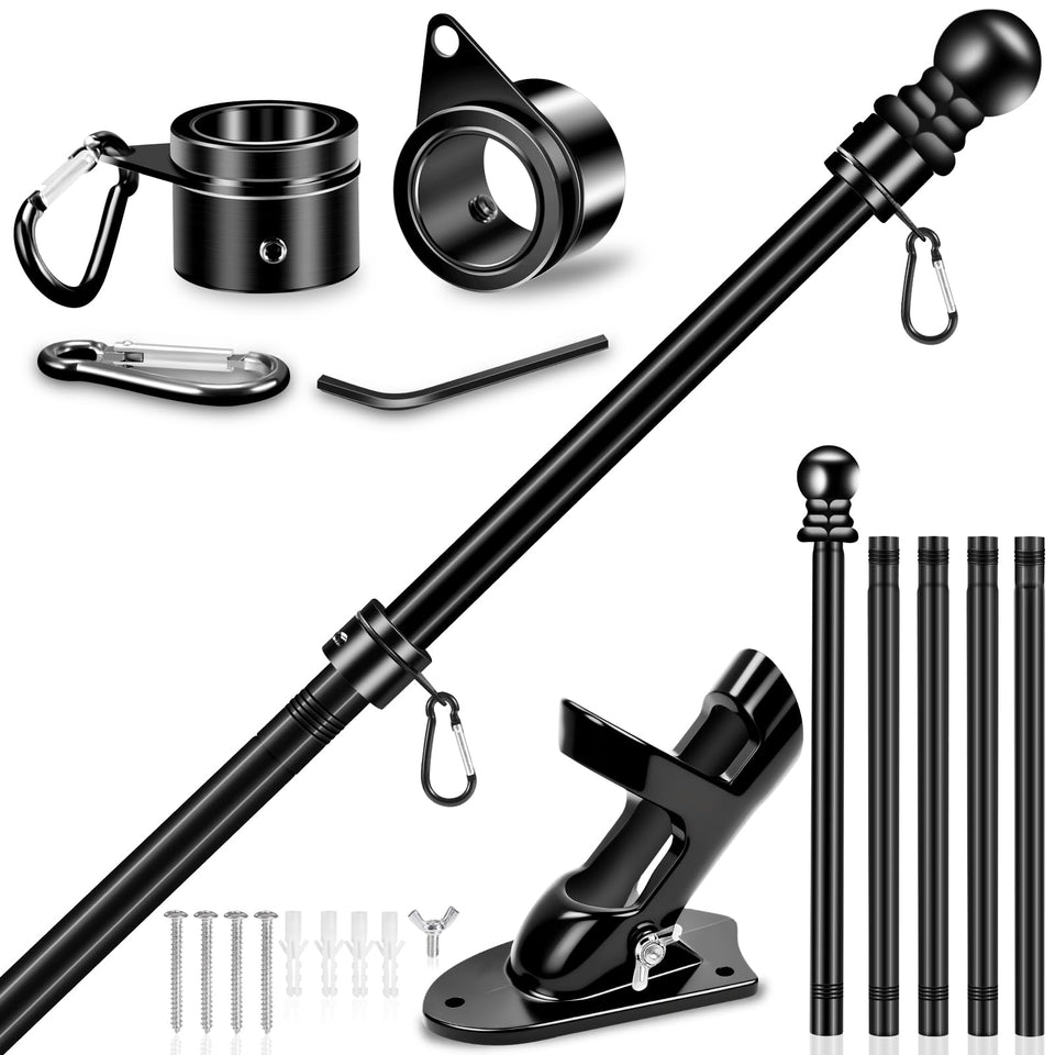 REERON 6ft black flag pole kit for durable outdoor display.