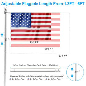 REERON adjustable flag pole length from 1.3ft to 6ft for versatile flags.
