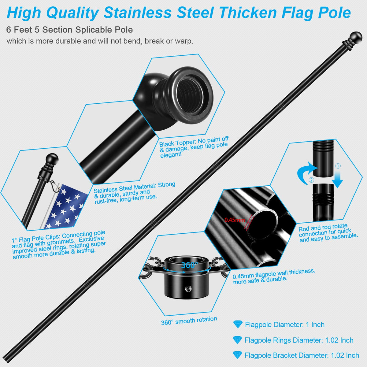 REERON multi-position bracket keeps flags at desired outdoor angle.