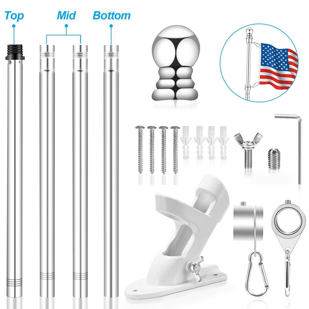 REERON 1in wall-mount flag pole bracket shows secure 2-position mounting.