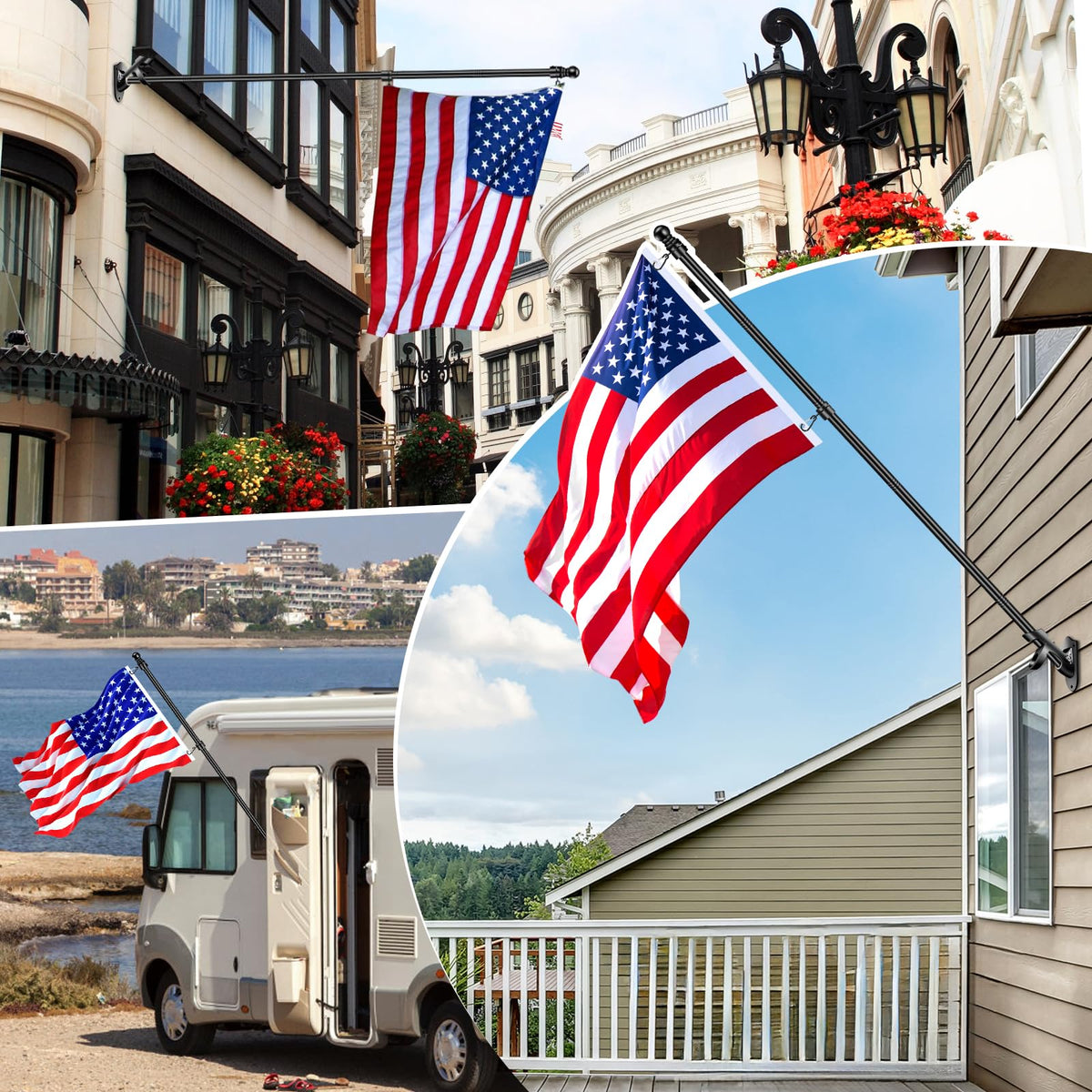 Reeron outdoor wall mount flag pole setup suitable for porches and walls