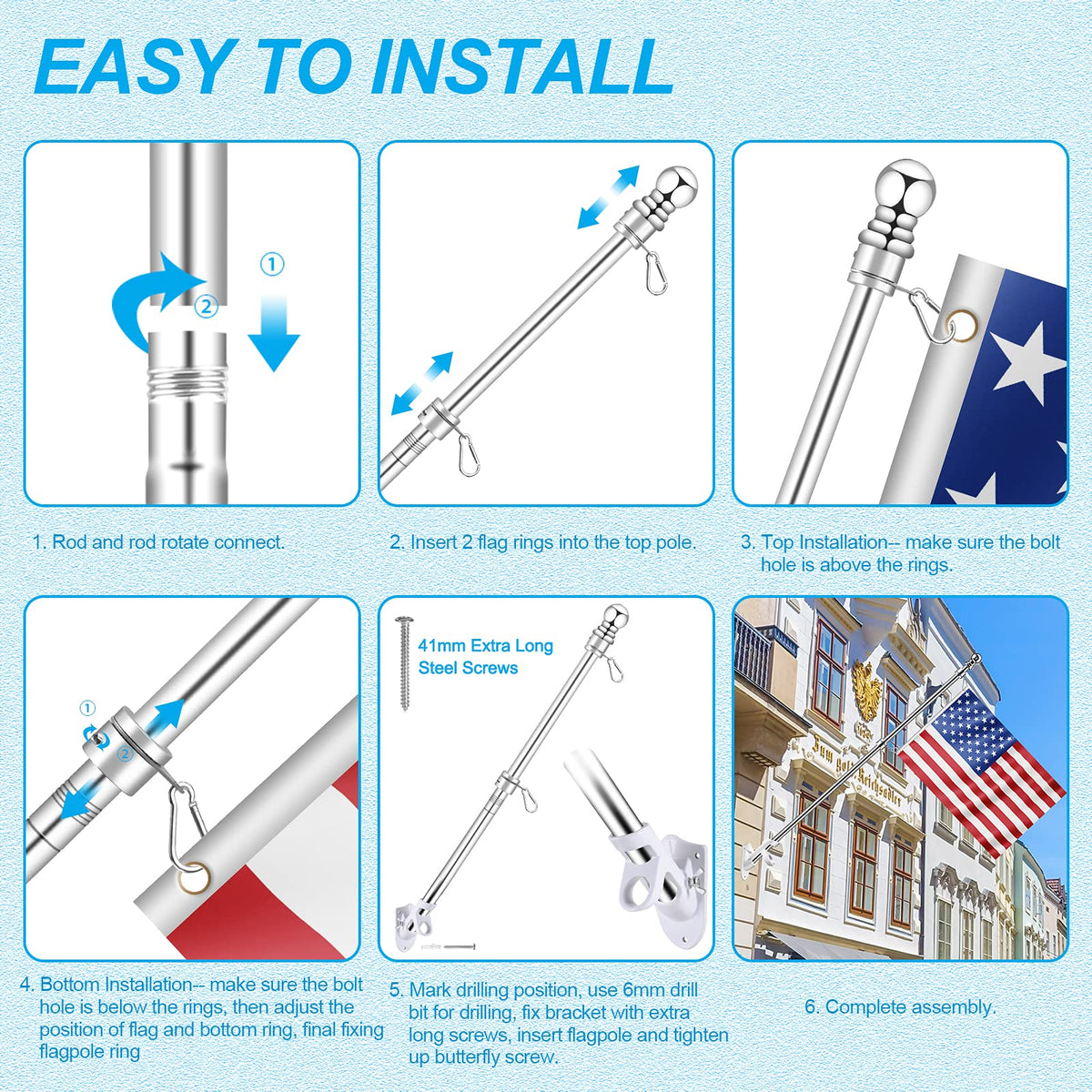 REERON stainless steel flag pole resists bending and weather exposure