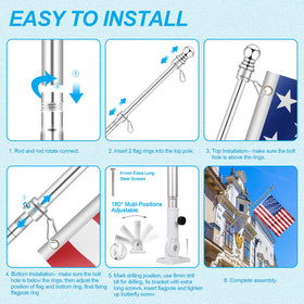 REERON stainless steel wall mount flag pole kit for durable outdoors.
