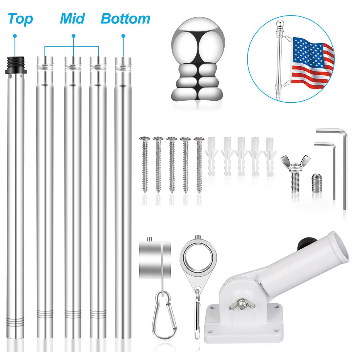 REERON tangle-free flagpole rings prevent twist and simplify flag changes.