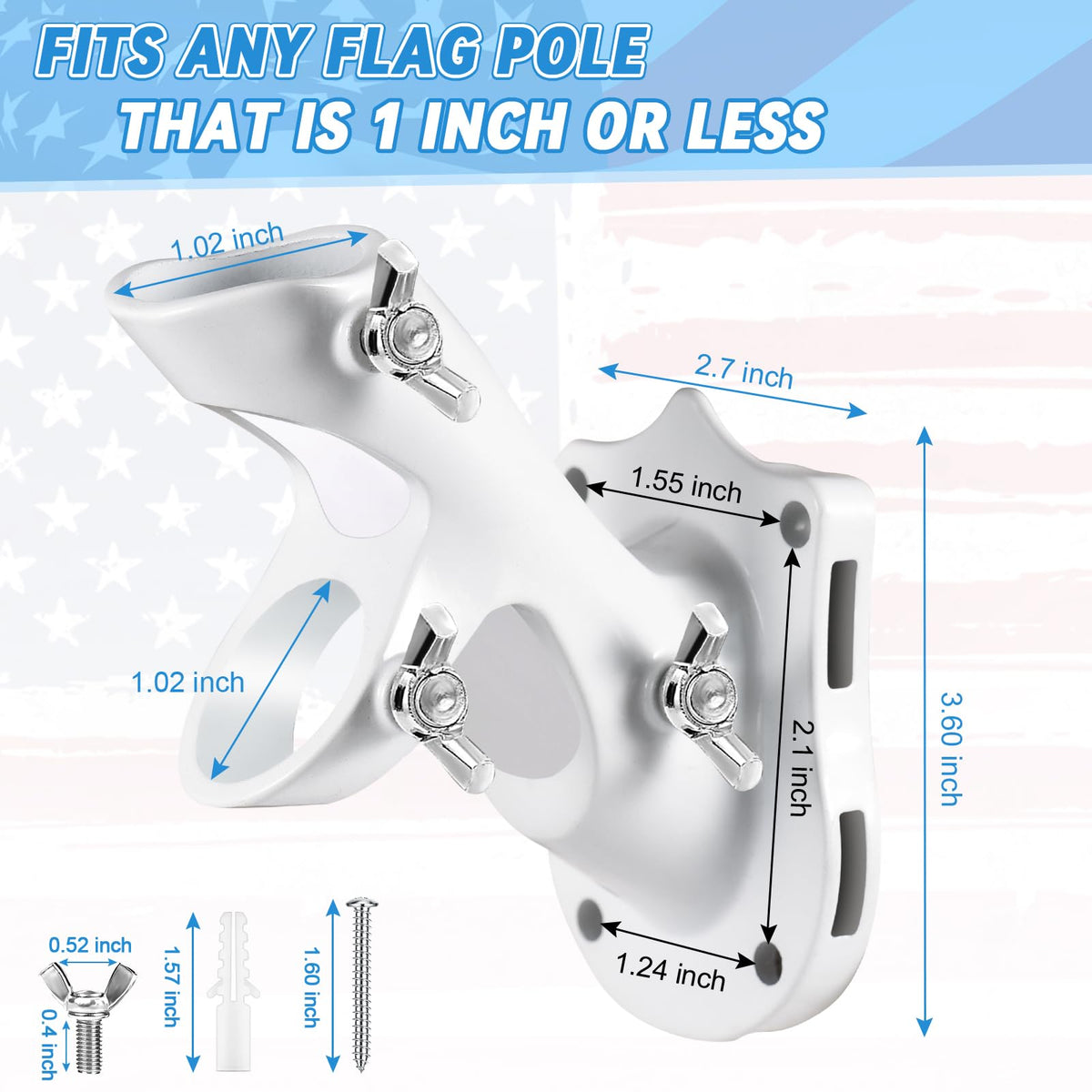 REERON two-position flagpole bracket allows angle display on walls.