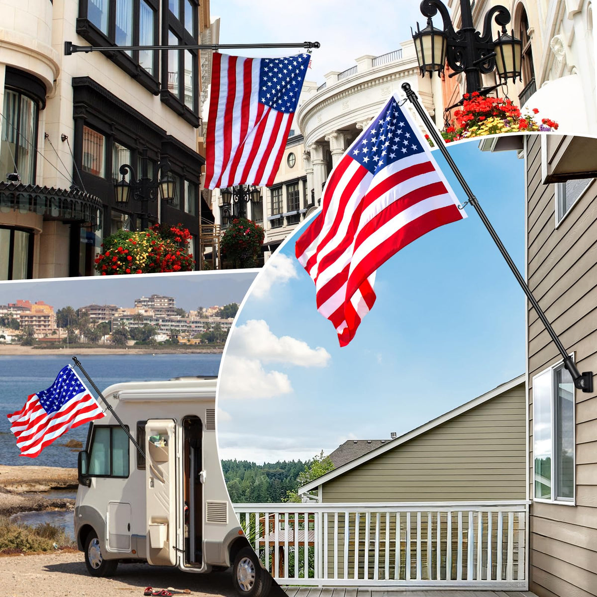 REERON wall mount flag pole installation for outdoor walls.