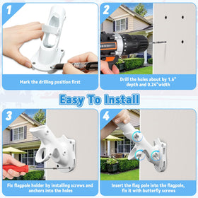 REERON white 1-inch flagpole bracket ideal for porch or fence displays.