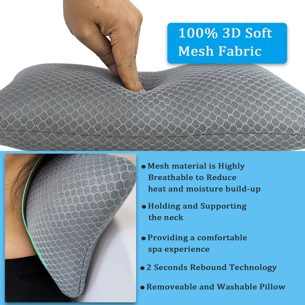 REEZEIVI 3D mesh close-up shows breathable design for spa comfort.