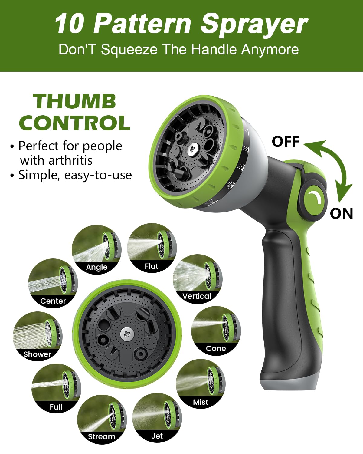 REFDAQ 10-function nozzle offers versatile watering options.