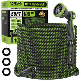 REFDAQ garden hose with 360° anti-tangle swivel prevents kinks during watering