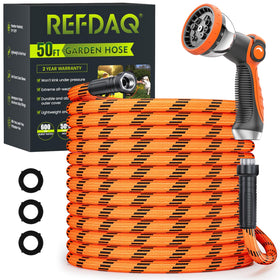REFDAQ Garden Hose with 50ft length for broad reach and easy watering.