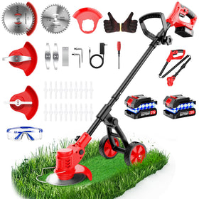 REFFMOV electric weed wacker with wheel for easier edging along sidewalks