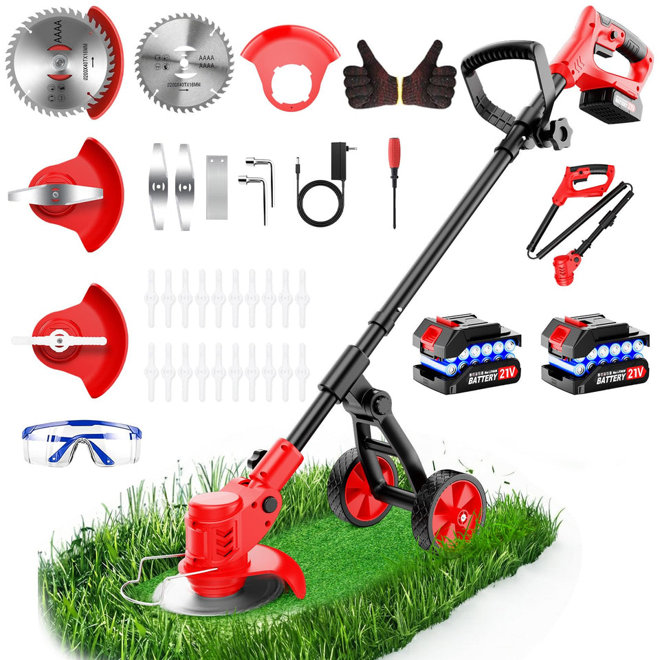 REFFMOV electric weed wacker with wheel for easier edging along sidewalks