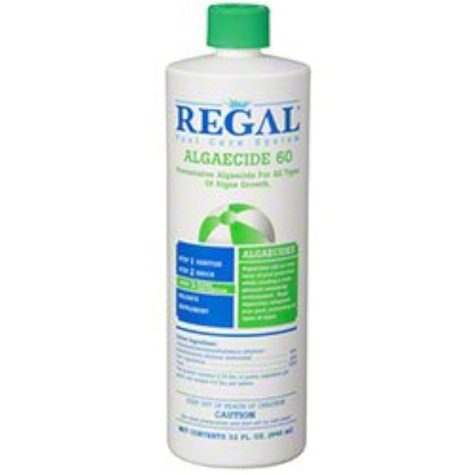 Regal Algaecide 60 bottle pour prevents algae in pools.