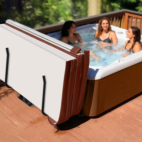 REGMICS spa cover lift, side view shows smooth hydraulic action.
