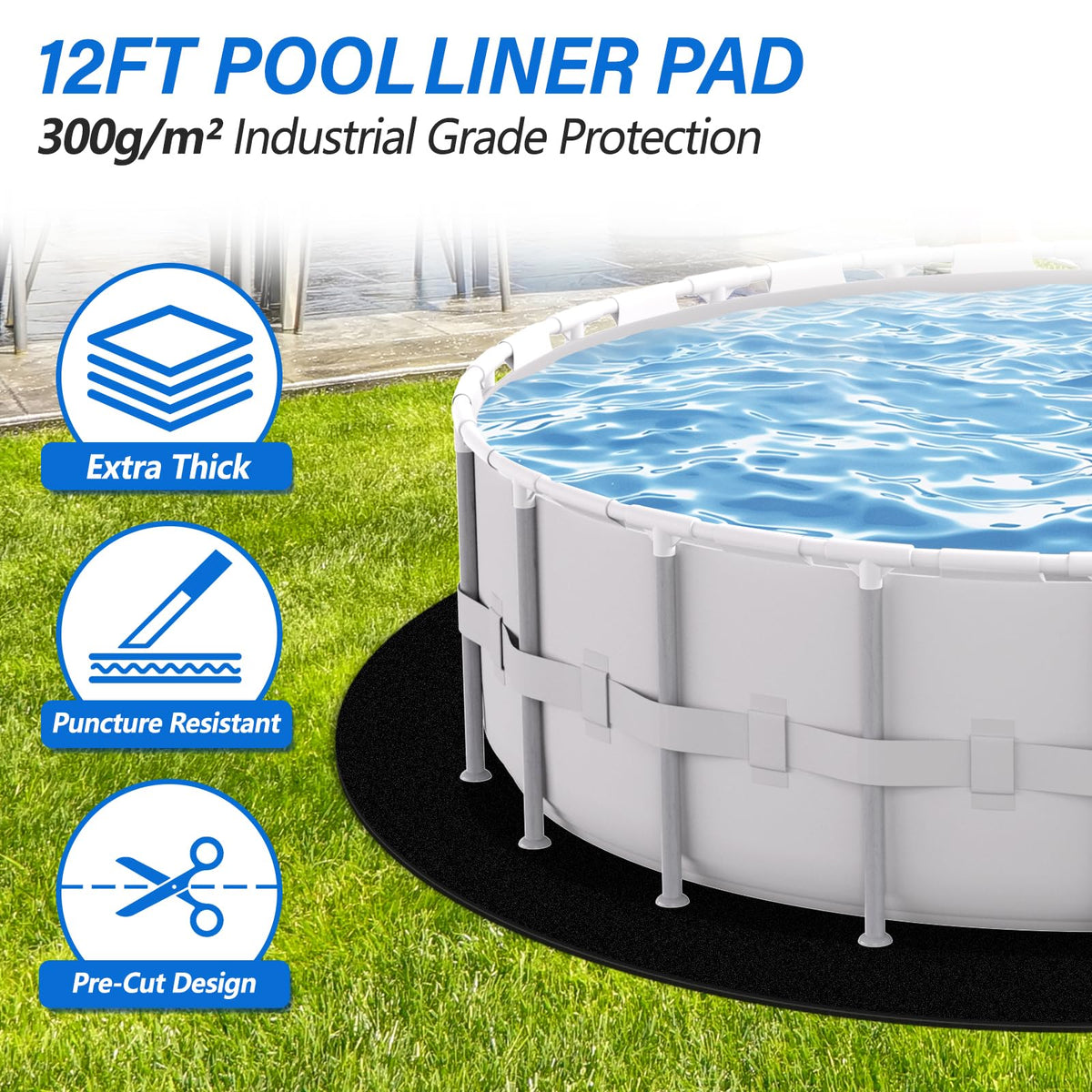 REGMICS heavy-duty pool mat with 300G/M² fabric shields against punctures.