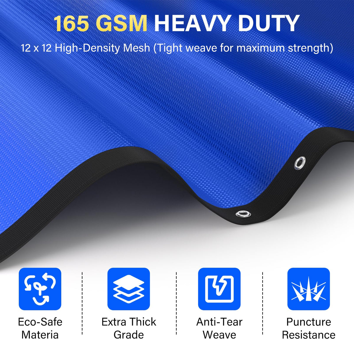 REGMICS metal grommets edging underlayment shown for secure anchoring into ground.