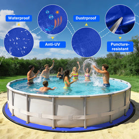 REGMICS protective layer on grass demonstrates stable foundation for outdoor pool setups.