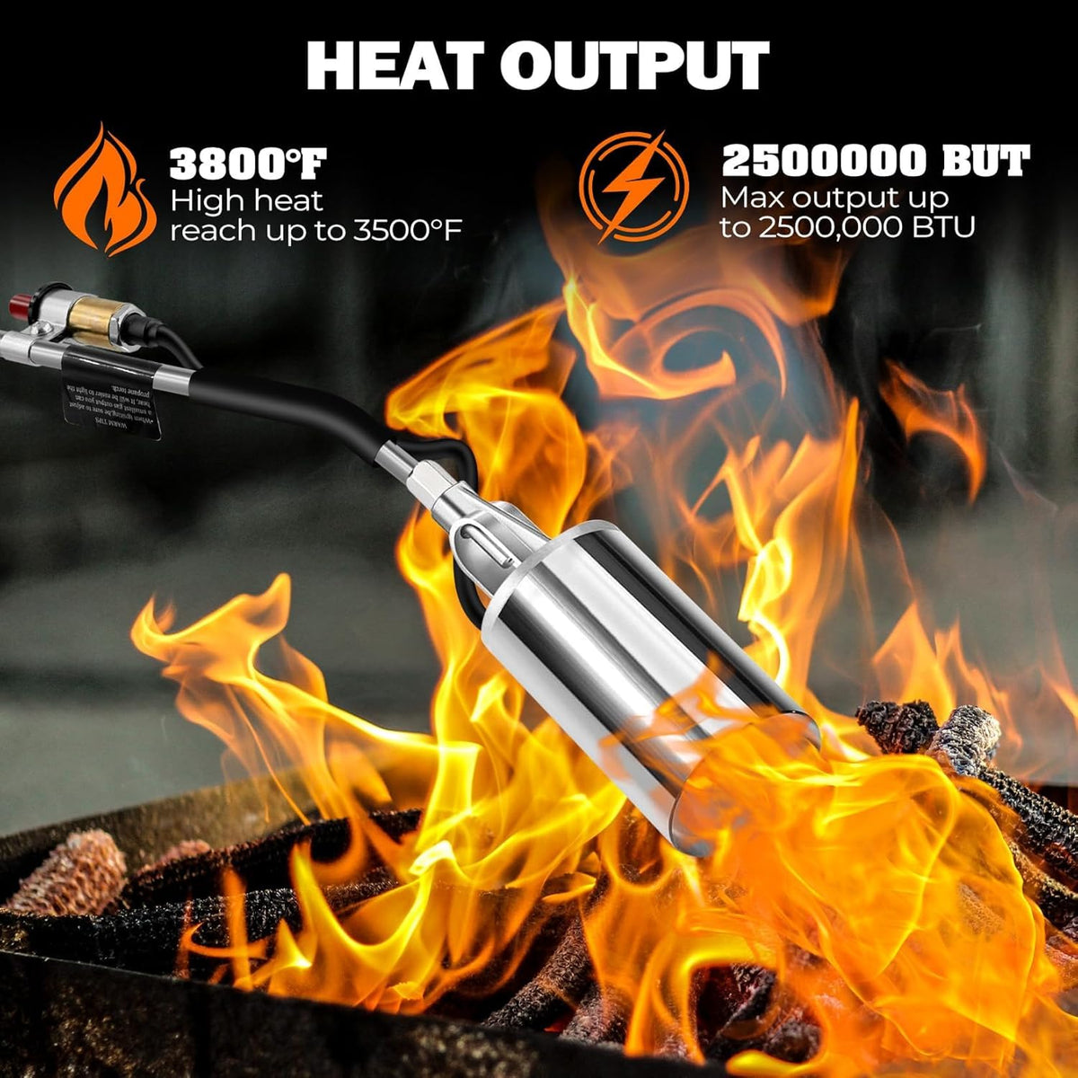 REHOSEUP ten foot hose demonstrates extended reach for safe outdoor heating.