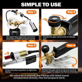 REHOSEUP large nozzle concentrates a strong flame for professional heating.