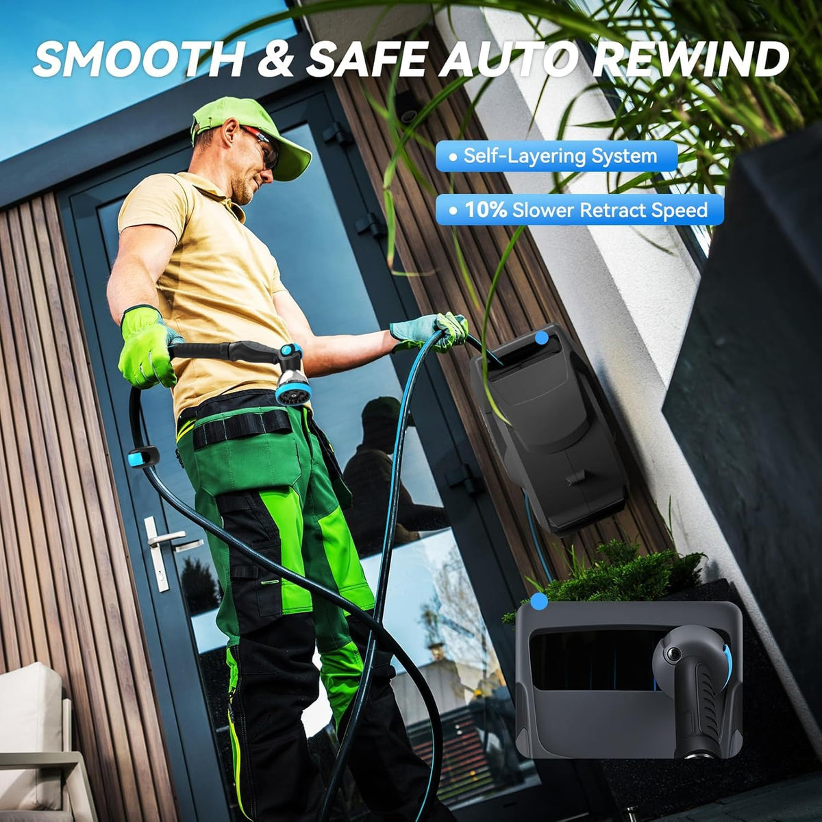 Relhost free locking length feature secures hose at a chosen distance.
