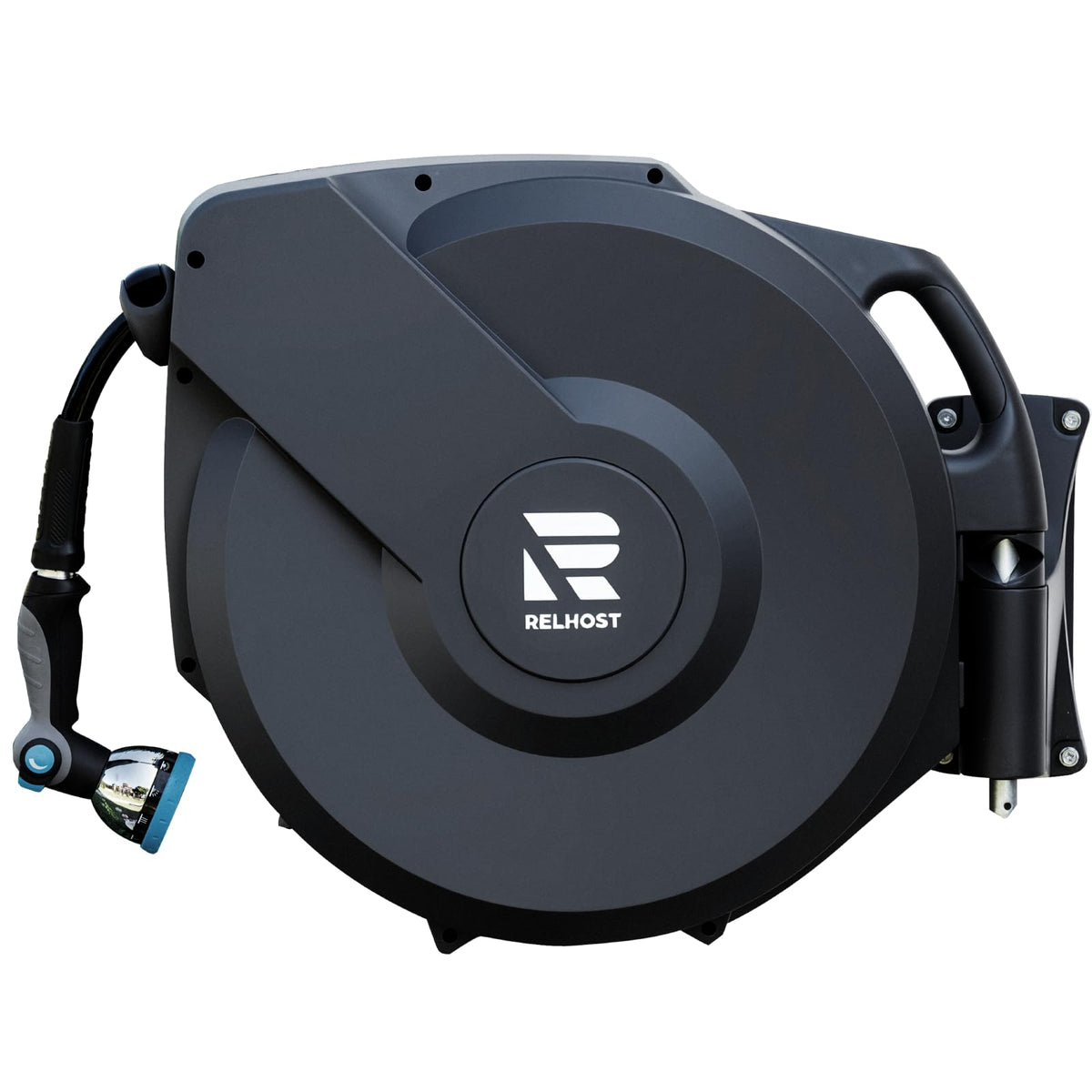 Relhost garden hose reel 115 ft reaches every corner of the yard with easy coverage.