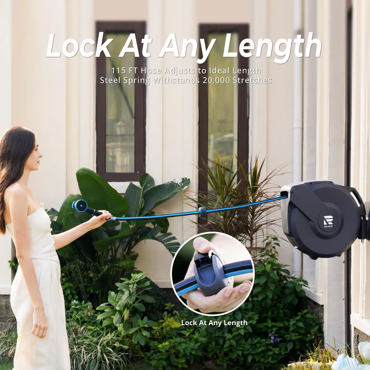 Relhost metal bracket 180-degree swivel enables flexible watering.