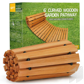 RELIANCER 6' wooden garden pathway in cedar finish for easy outdoor coverage.