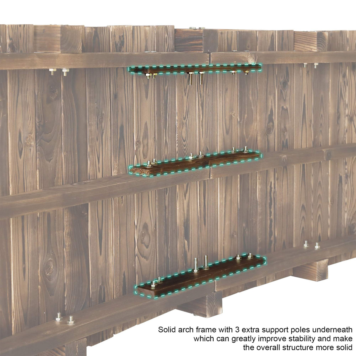 RELIANCER garden bridge arch deck detail with smooth planks and joined boards.