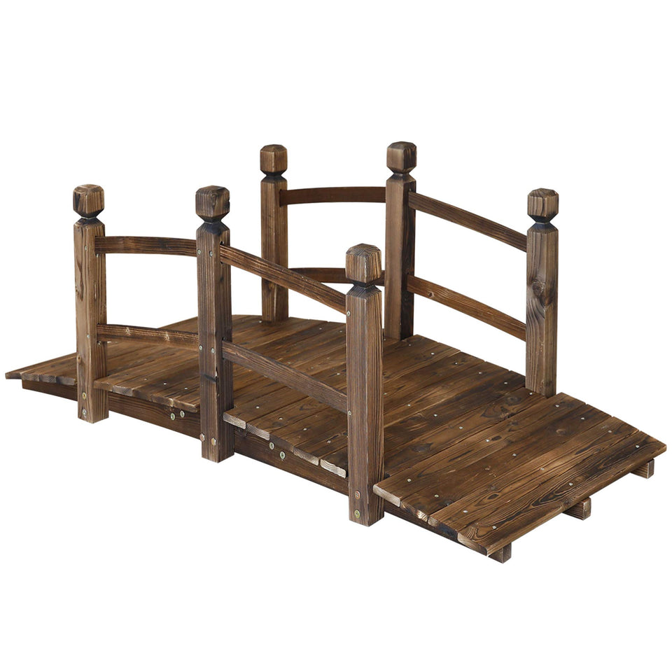 RELIANCER 5FT wooden garden bridge arch front view highlights rustic charm and entry path.