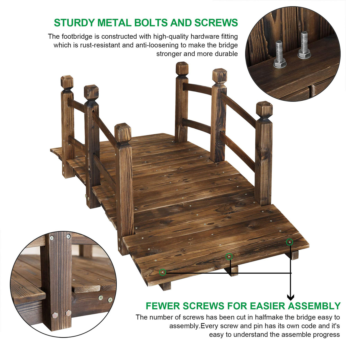 RELIANCER wooden bridge arch rails closeup emphasizes safety design.