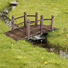 RELIANCER 5FT wooden garden bridge arch in yard demonstrates versatile decoration.