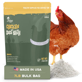 Reliant Pet chicken dust bath 7lbs product shot improves coop cleanliness and feather care.