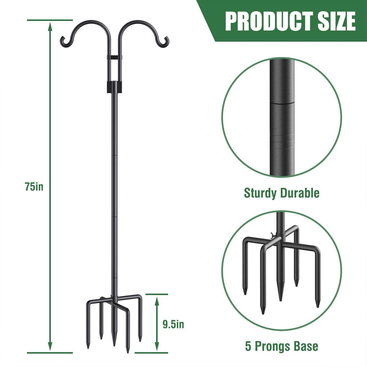 Relx Bird Feeder Pole double hook design supports feeders and lanterns.