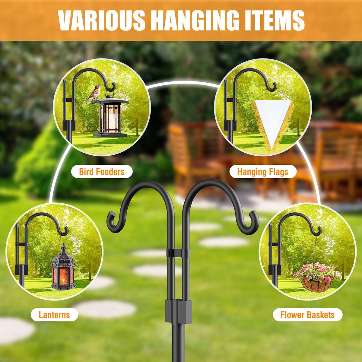 Relx Double hooks accommodate both feeders and lanterns.