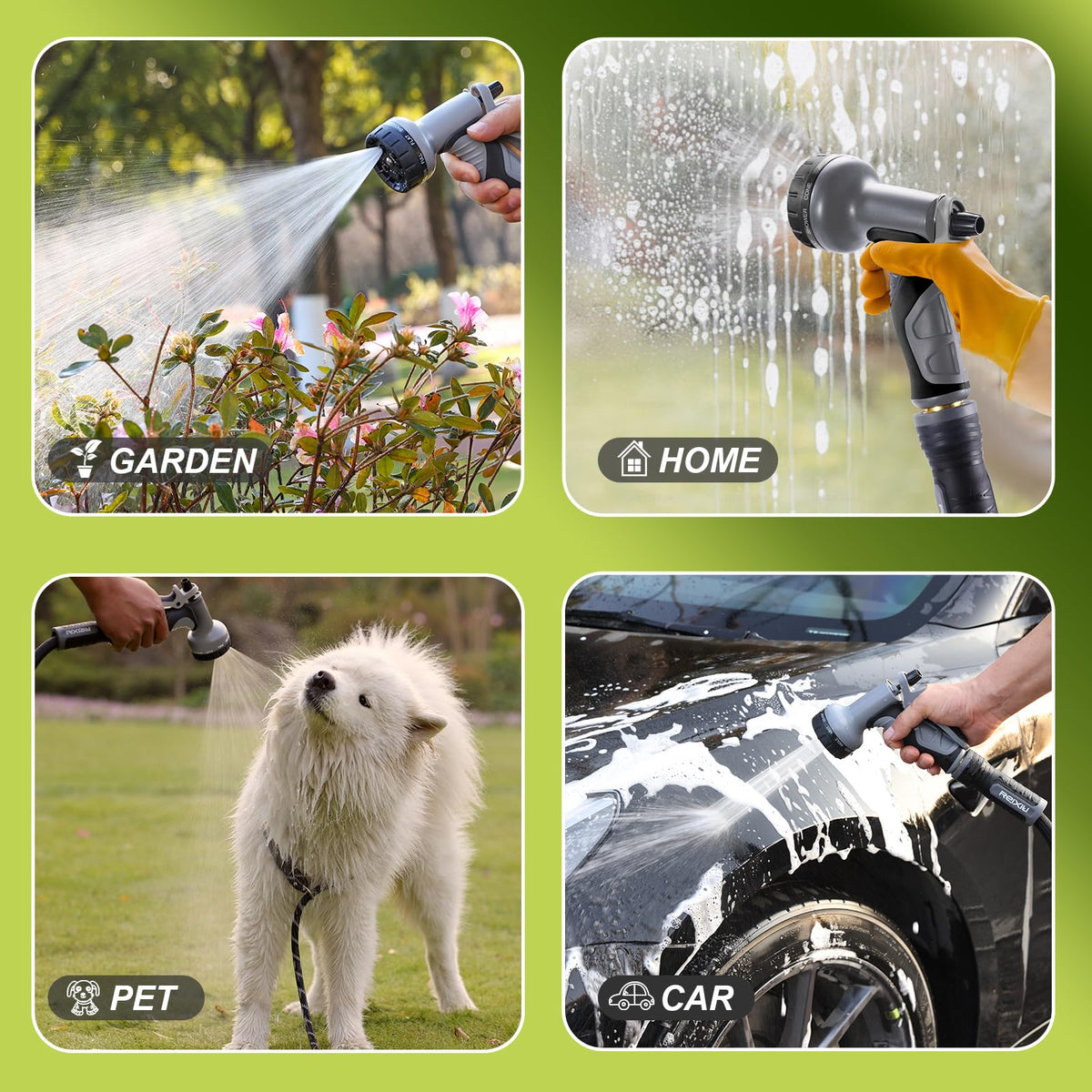 Relxitl outdoor scene with garden hose for gardening and cleaning tasks