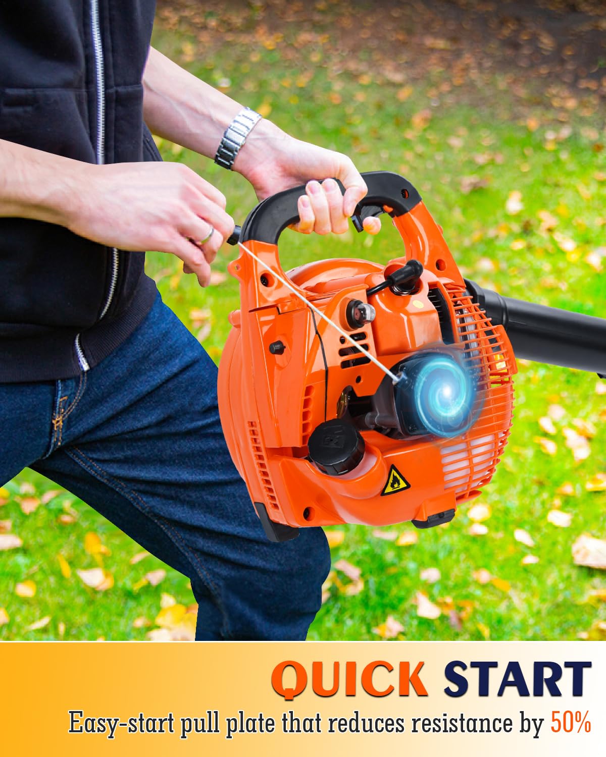 Relxxon lightweight design, 9.4 lb blower that reduces arm fatigue.
