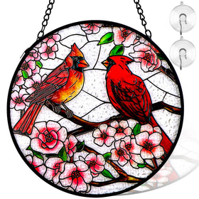 Remiawy cardinal stained glass sun catcher 6-inch hanging in window adds color.