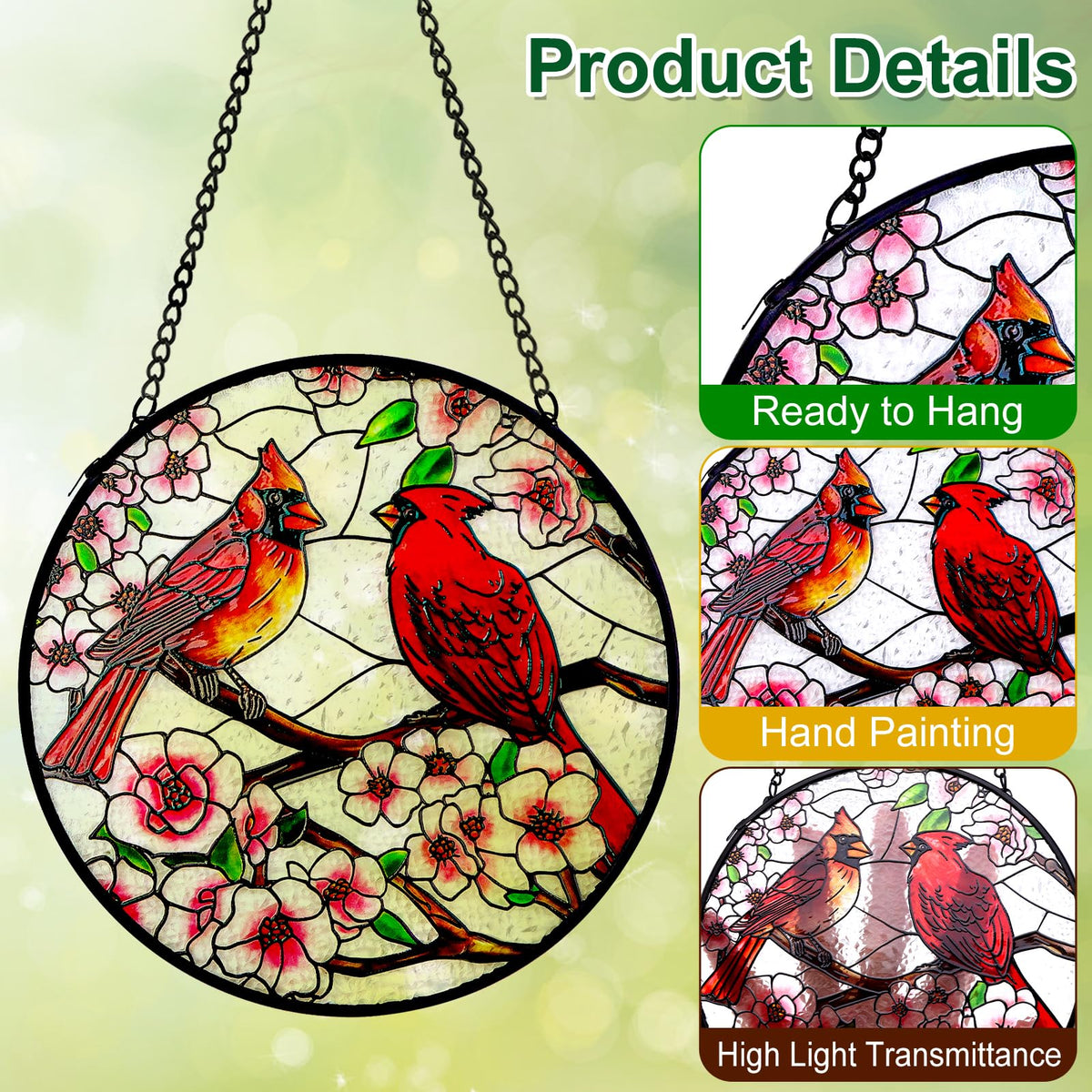 Remiawy cardinal sun catcher with vibrant light transmission enhances home ambience.