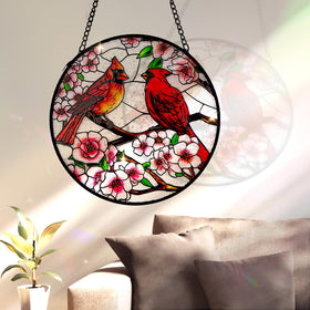 Remiawy cardinal window decor shows durable chain and hooks for easy indoor hanging.