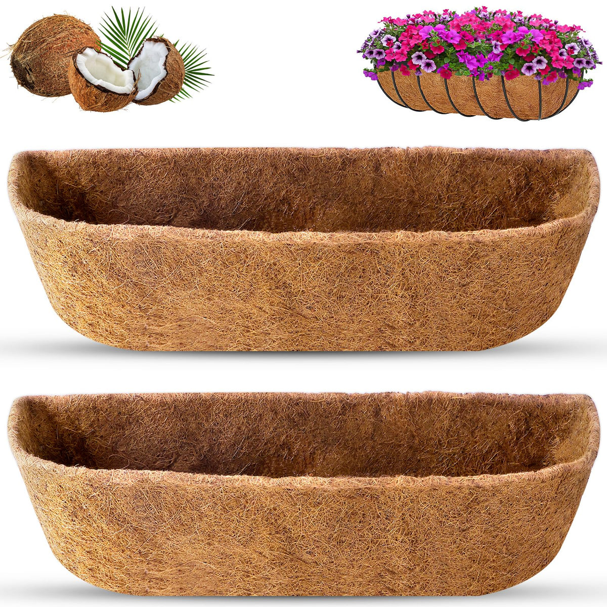 REMIAWY Coco Liners for a 24-inch window box promoting drainage and healthy roots