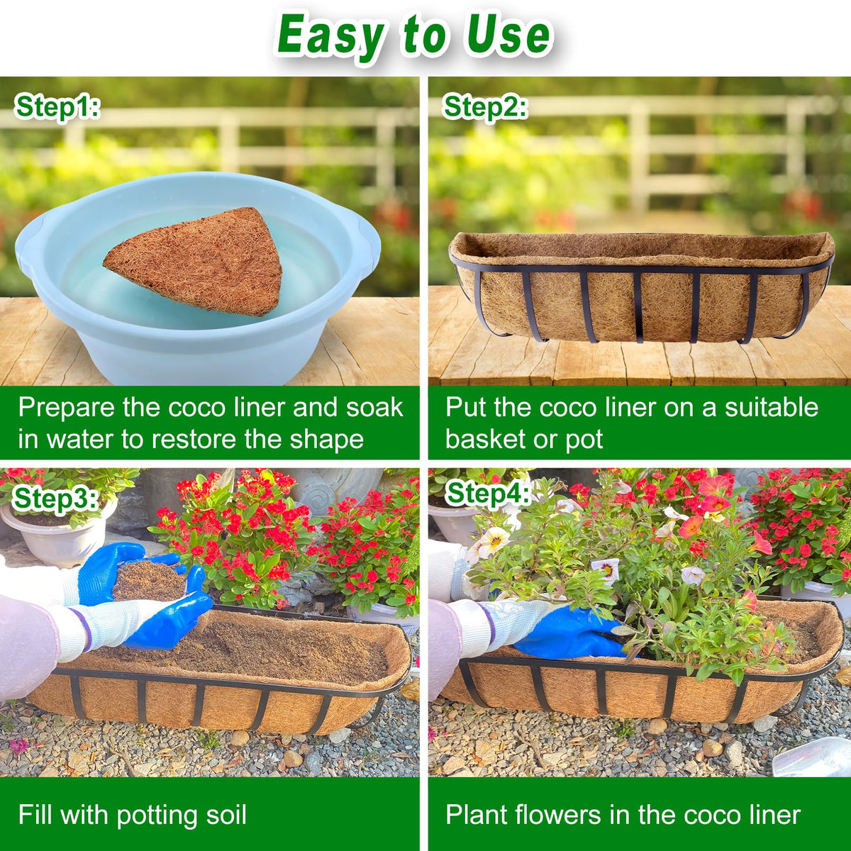 REMIAWY Coco Liners in a basket showing easy installation and soil retention