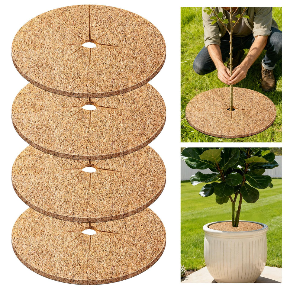 REMIAWY coconut coir tree ring around base enhances moisture retention and root protection