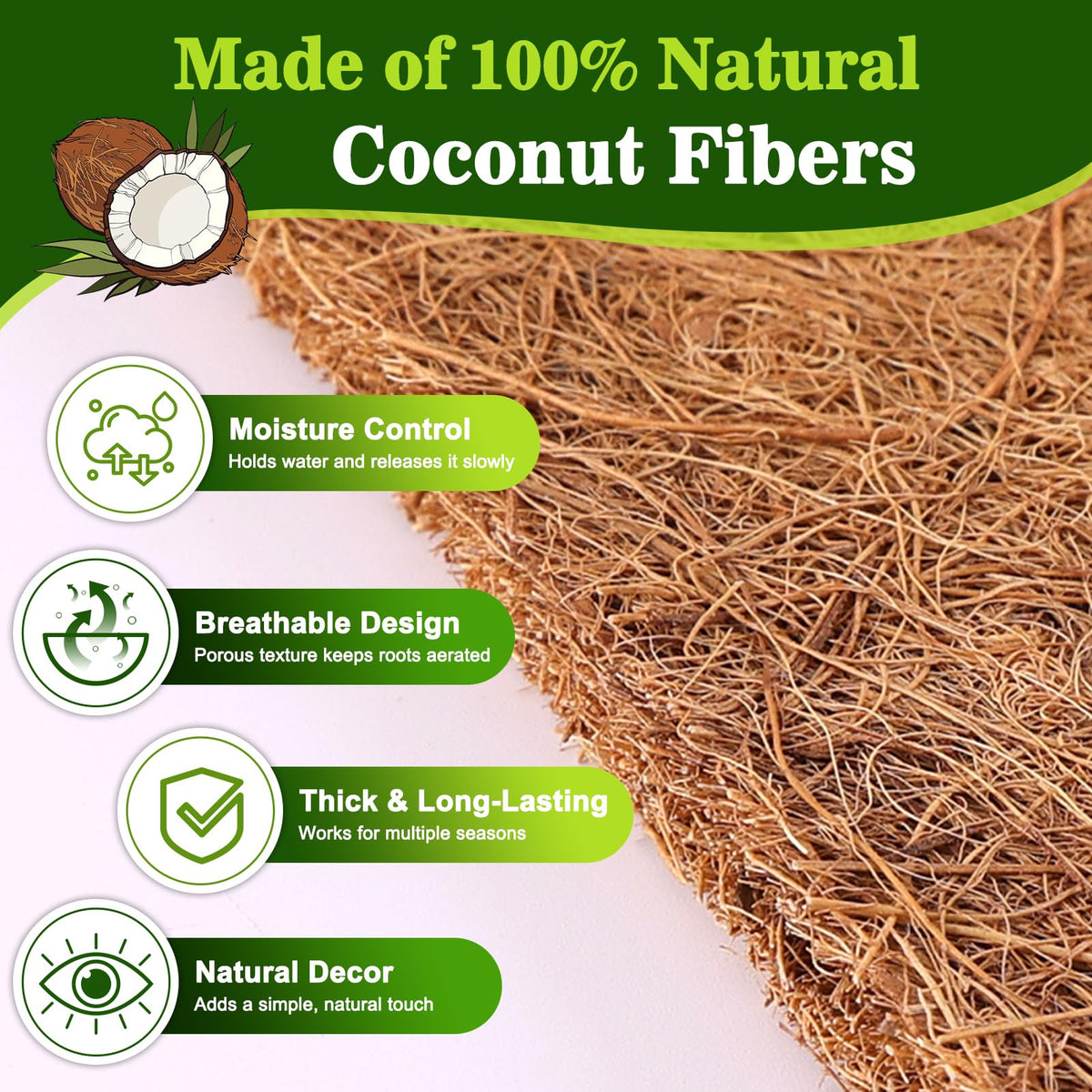 REMIAWY coir fiber liner thick structure improves soil retention in outdoor baskets